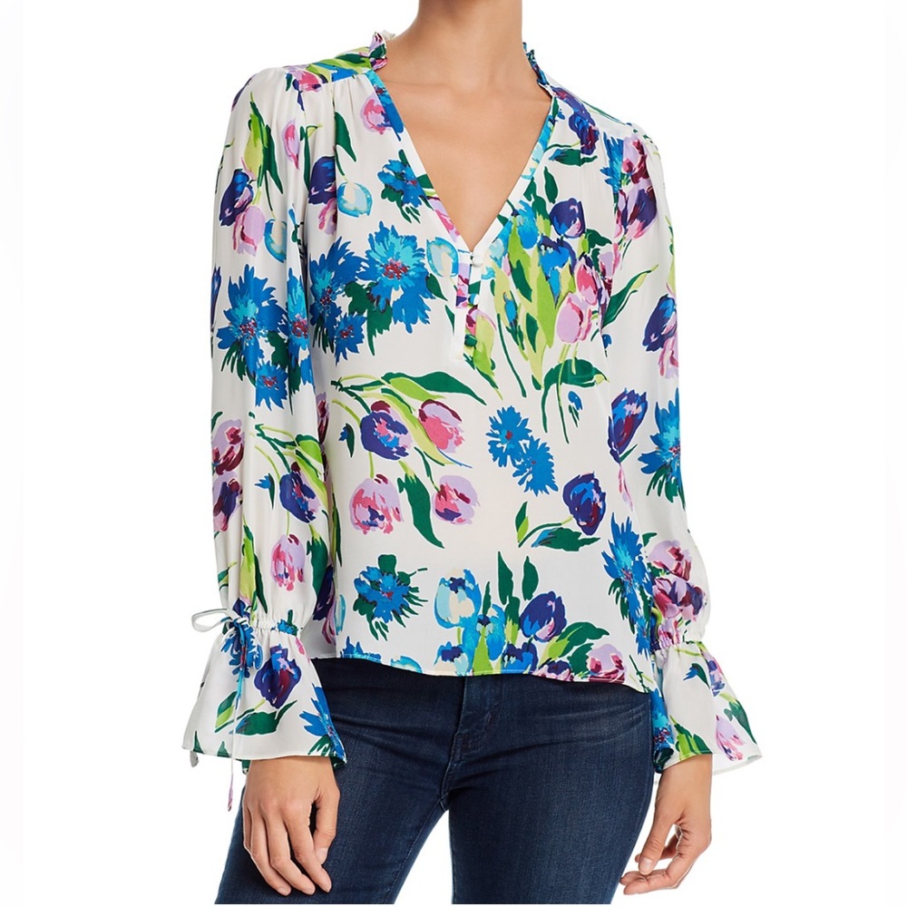 Cassidy Floral Print Ruffled-Sleeve Blouse